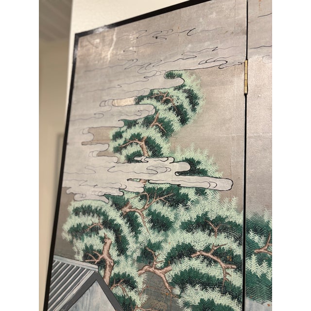 Early 20th Century Traditional Chinese Export Chinoiserie Style Large Six Panel Folding Silverleaf Screen of Harbor For Sale - Image 16 of 18