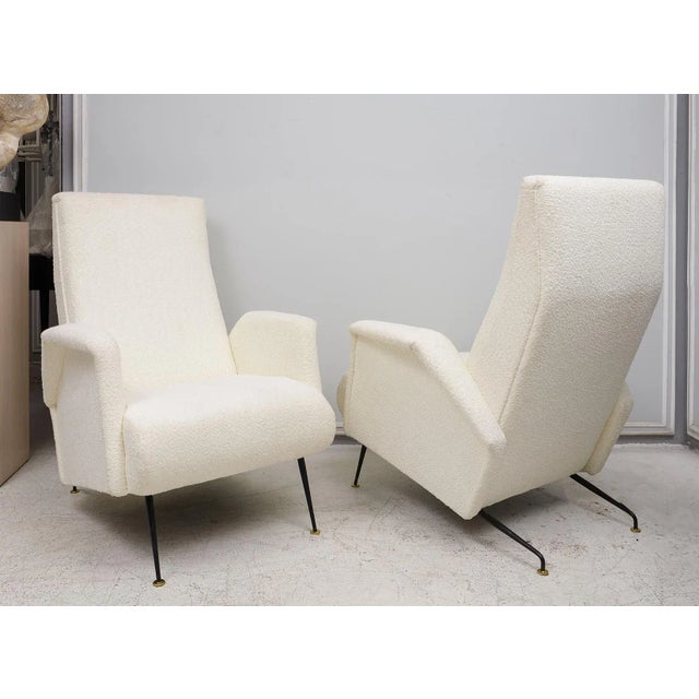 Pair of Italian Mid-Century Lounge Chairs Upholstered in Boucle Fabric For Sale - Image 11 of 11