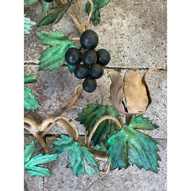 Italian Vintage Pair Italian Tole Grapes Candle Sconces For Sale - Image 3 of 4