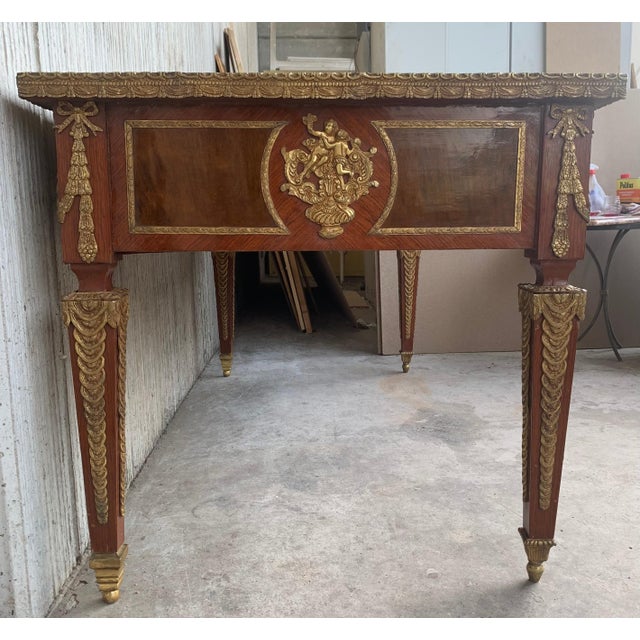 Late 19th Century French Louis XVI Style Writing Desk Bureauplatt, Bronze Gilt Mounts Leather Top For Sale - Image 5 of 18