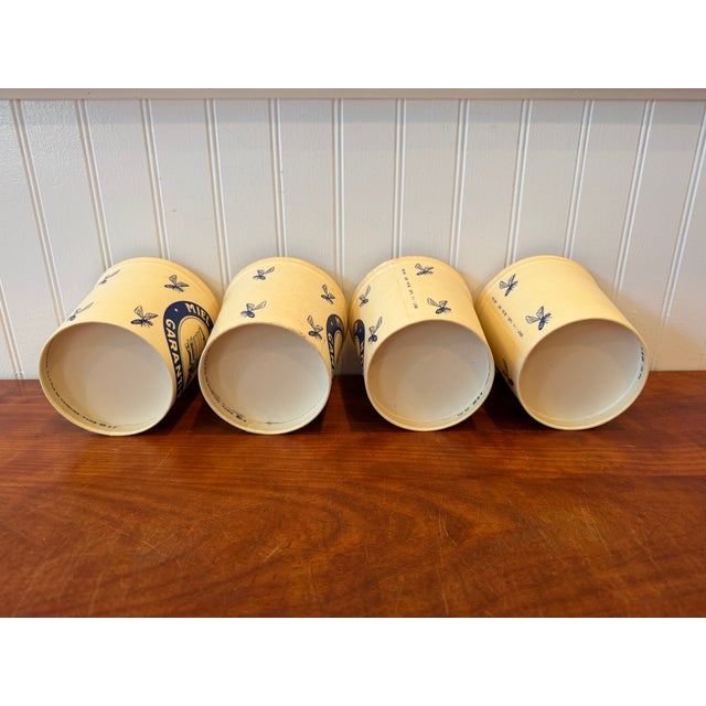 1970s French "Miel Surfin" Wax-Coated Honey Pots – Set of 4 – New Old Stock – Blue & Cream Beehive Containers For Sale - Image 11 of 13