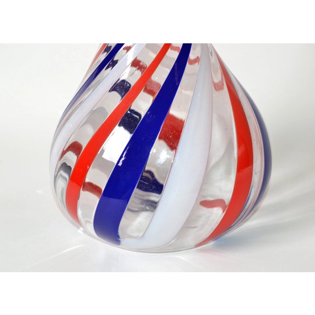 Glass Marked Italian Blown Murano Decorative Vase Swirls of Red, White & Blue Color For Sale - Image 7 of 13