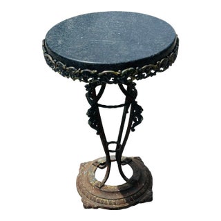 Antique Iron and Marble Outdoor Side Table For Sale
