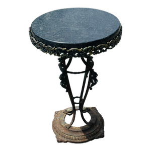 Antique Iron and Marble Outdoor Side Table