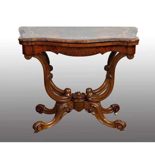 Antique Victorian Game Table in Burl Walnut, England, 19th Century For Sale - Image 6 of 6