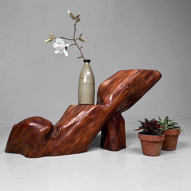 Vintage Japanese Organic Pedestal Stand in Keyaki Wood, 1920s For Sale - Image 6 of 18