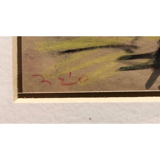 Figurative Eliyahu Sigard, Men Working on Kibbutz Palestine, Israeli Judaica Pastel Drawing, c.1940s For Sale - Image 3 of 4