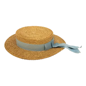 Vintage Natural Straw Pale Blue Ribbon Bow Boater Hat, the Ridgemont Make, 1930s