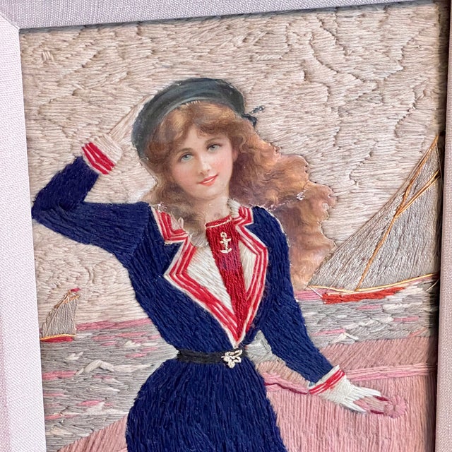 Antique Edwardian Woolie with Sailor Girl Woolwork, 1890s For Sale - Image 6 of 10