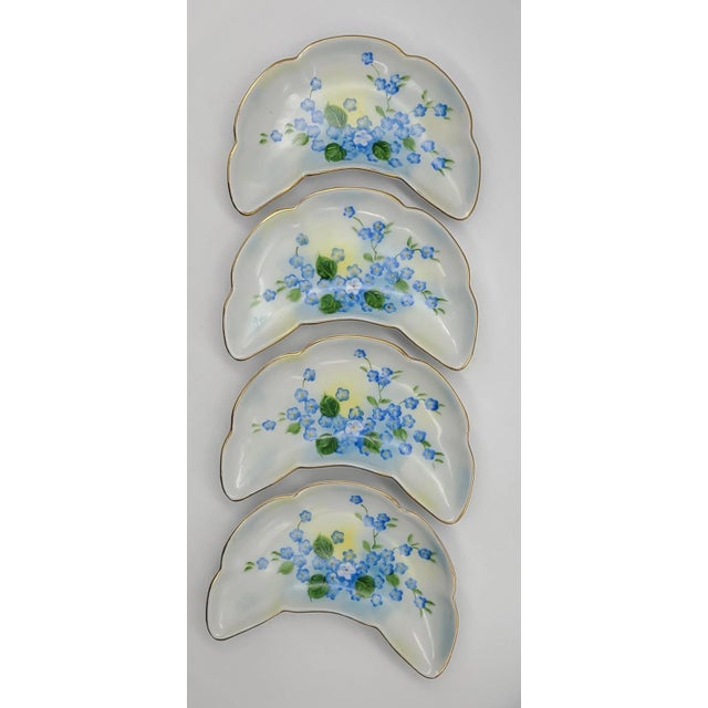 Last Chance!Vintage Hand Painted Crescent Shape Bone Plates- Set of 4 For Sale In Seattle - Image 6 of 11