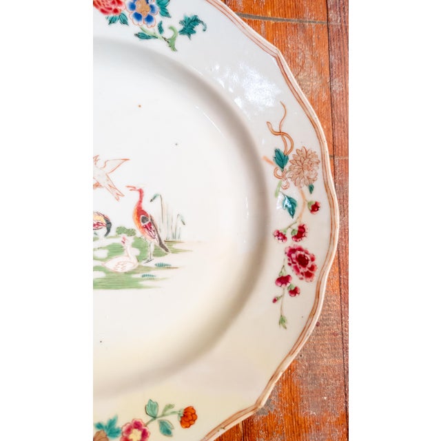 Chinese 18th Century Chinese Export Qianlong Period Famille Rose Plate With Repair For Sale - Image 3 of 12