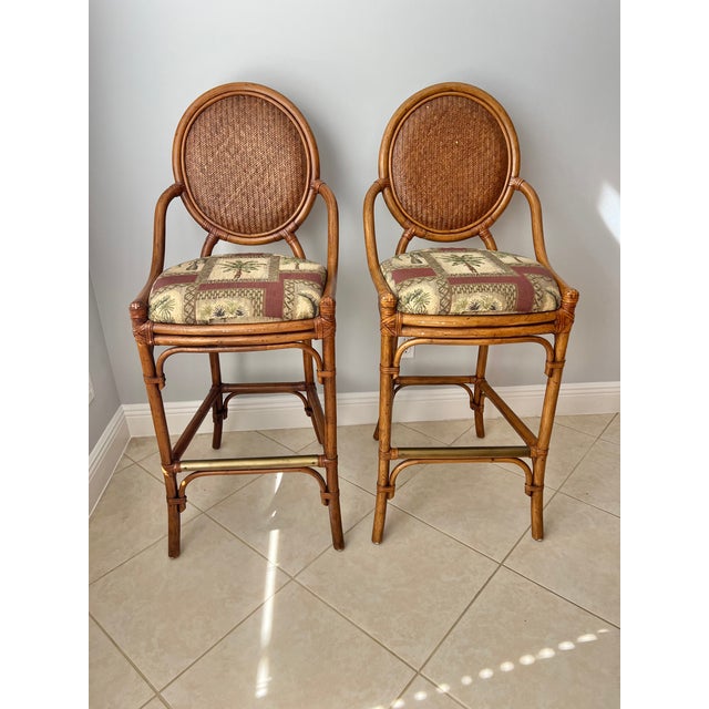 Vintage Tommy Bahama Style Bamboo Wicker Arm Chairs - A Pair For Sale - Image 12 of 12