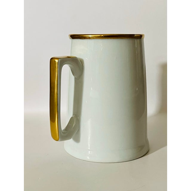 Transitional Vintage White & Gold Ceramic Mug For Sale - Image 3 of 10