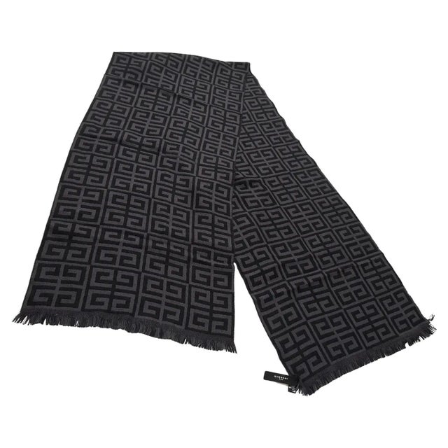 Modern 1990s Vintage Grey and Black Wool Continuous Logo Scarf by Givenchy For Sale - Image 3 of 10