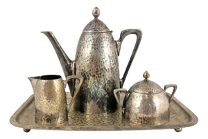 Art Deco Silvered Brass Coffee Set with Tray from Carl Deffner, 1920s, Set of 4