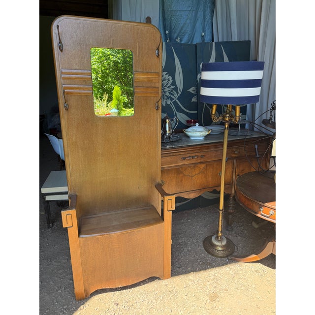 Wood 1930s Arts & Crafts Hall British Tree With Mirror and Storage Bench by Harris Lebus For Sale - Image 7 of 13