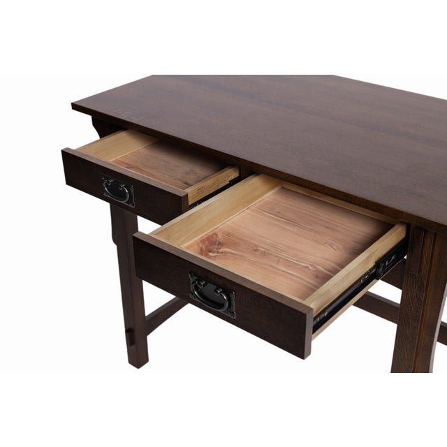 Mission Quarter Sawn Oak Writing Desk - Walnut For Sale - Image 4 of 11