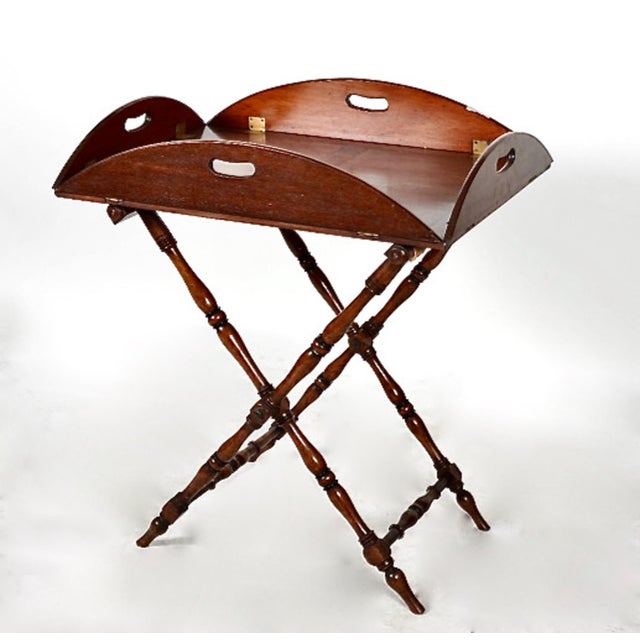 Brown Georgian Style Butlers Tray and Folding Stand For Sale - Image 8 of 8
