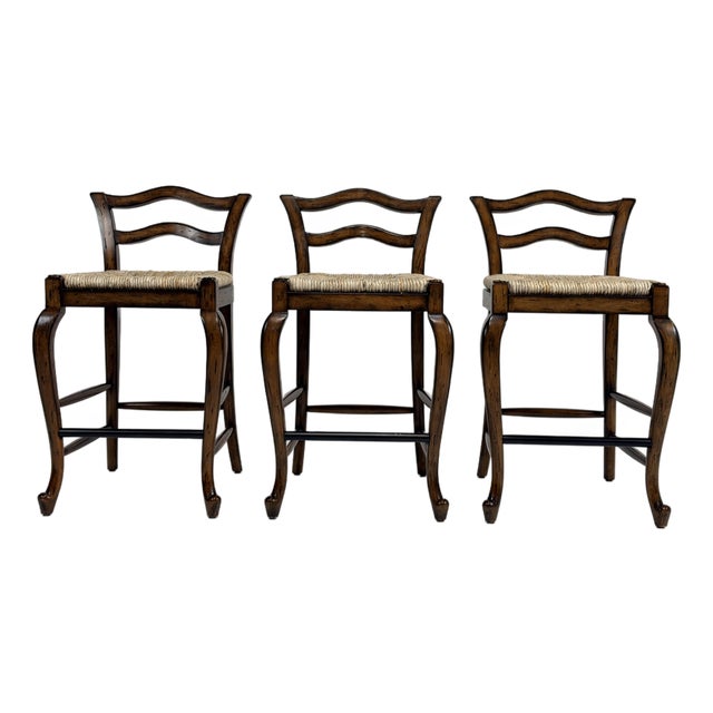 Maitland-Smith Rush Seat Counter-Height Stools Set of Three For Sale