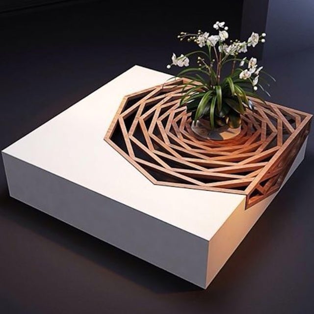 Native American Geometric Wood Square Coffee Table in White, 47" Low Profile - Hanako by Oggetti For Sale - Image 3 of 3