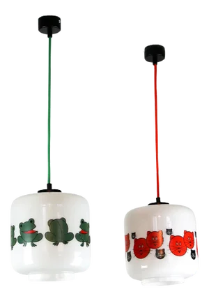 Glass Frogs and Cats Childrens Pendant Lamps, 1980s, Set of 2