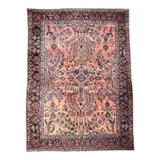 Botanical in Salmon, Coral, Pink, Blush with Deep Indigo & Peacock Blue 10.3 x 13.4 For Sale