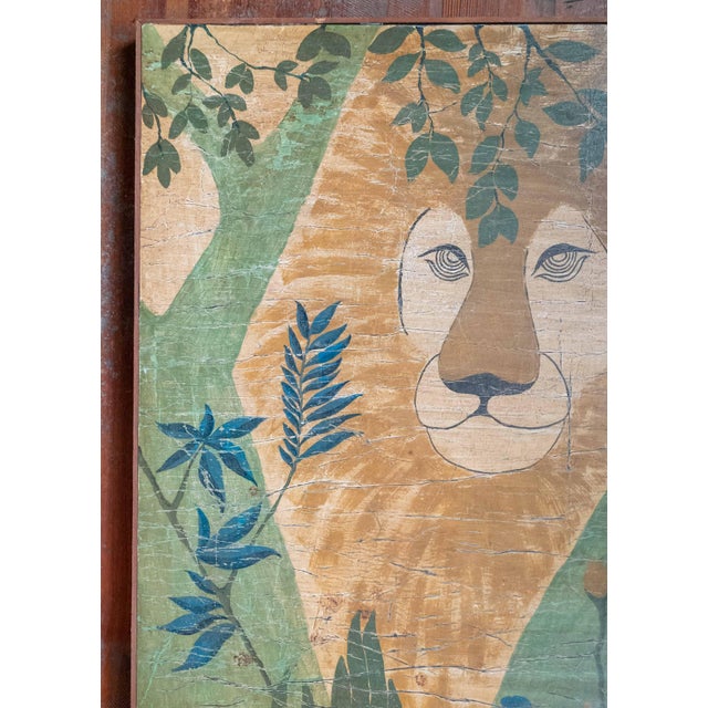 Mid-Century Modern Mid-Century Modern Painting of a Lion on Masonite, Signed Caywood For Sale - Image 3 of 12
