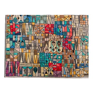 German Pop Art Blue and Green Wool Rug from Vorwerk, 1960s For Sale