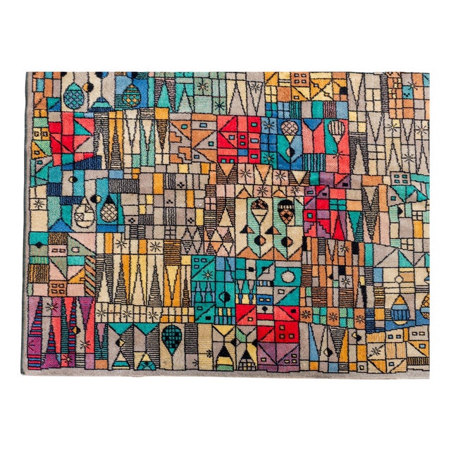 German Pop Art Blue and Green Wool Rug from Vorwerk, 1960s For Sale