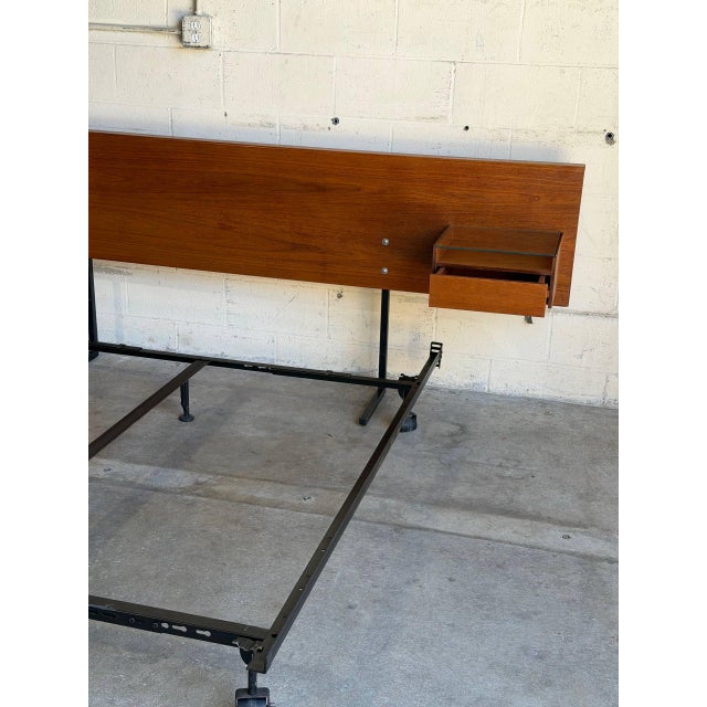 Wood Teak Queen Size Bed Frame Headboard Floating Nightstands Denmark Mid-Century Modern 1970s For Sale - Image 7 of 10