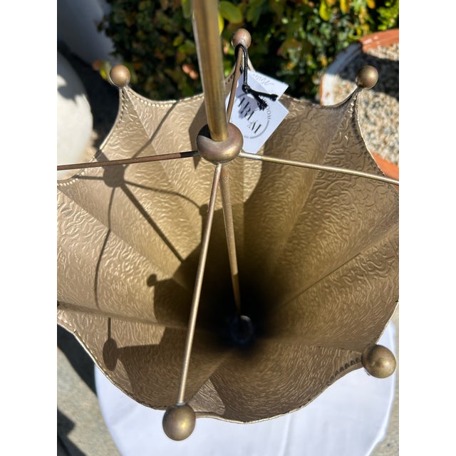Brass Vintage Embossed Brass Umbrella Stand With Hook Handle For Sale - Image 8 of 16