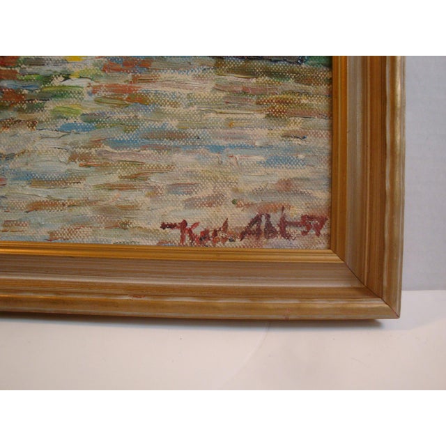 1957 German Impressionist Oil Painting Summer Lake Boats, Karl Abt For Sale - Image 4 of 6