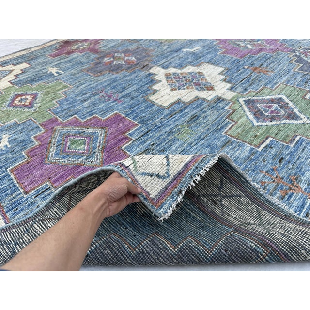 Art Deco Blue Moroccan Style Tribal Rug 8x9 For Sale - Image 3 of 7