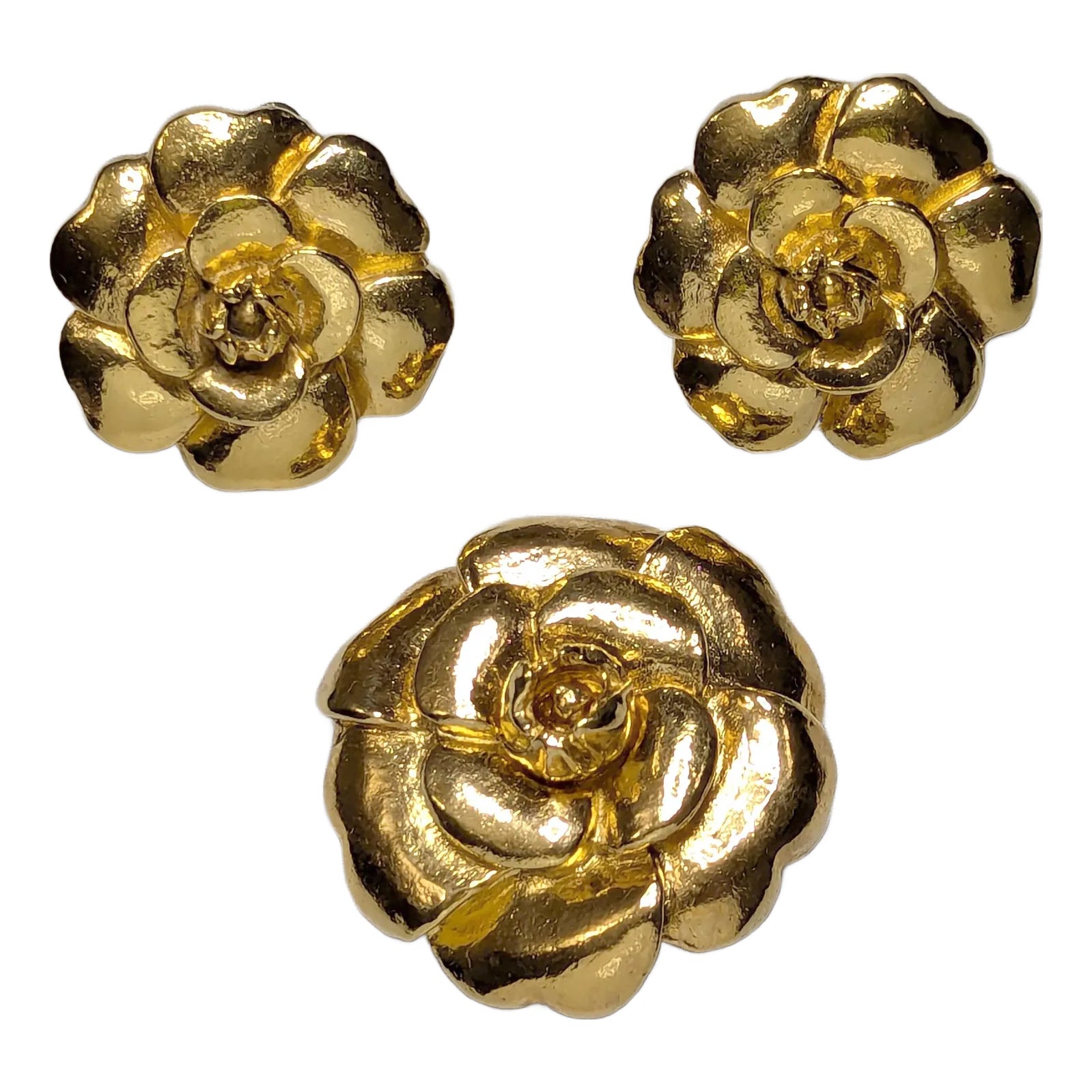 Vintage Chanel Gold Tone Metal Camelia Flower Brooch Clip-on