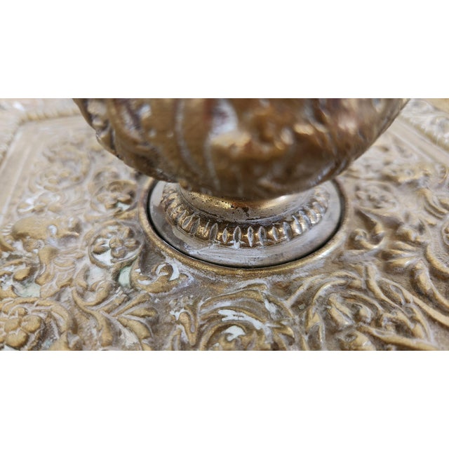 Vintage Ornate Brass Pegasus Inkwell Tray With Glass Ink Insert For Sale - Image 4 of 18