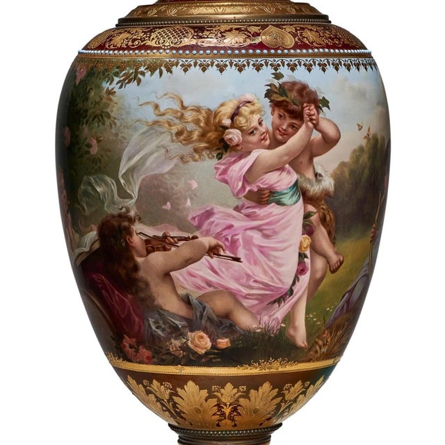 Ceramic An Exceptional Berlin KPM Iridescent Jeweled Porcelain Vase "The Spring Dance" For Sale - Image 7 of 8