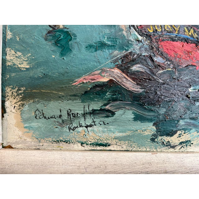 1950s Mid Century Acrylic on Board Painting of a Boat at Sea For Sale - Image 11 of 12