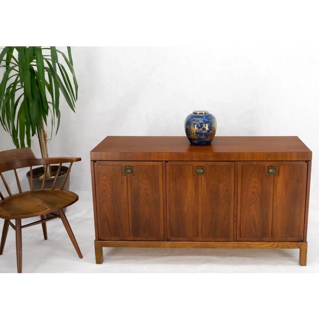 Mid-Century Modern Three Doors Compartments Two Fitted Doors Walnut Mid Century Server Buffet For Sale - Image 3 of 13