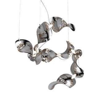 Dune 8 Spiral Chandelier with Silver Hand Polished Shades by Daniel Becker for Moss Objects For Sale