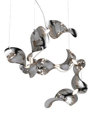 Dune 8 Spiral Chandelier with Silver Hand Polished Shades by Daniel Becker for Moss Objects