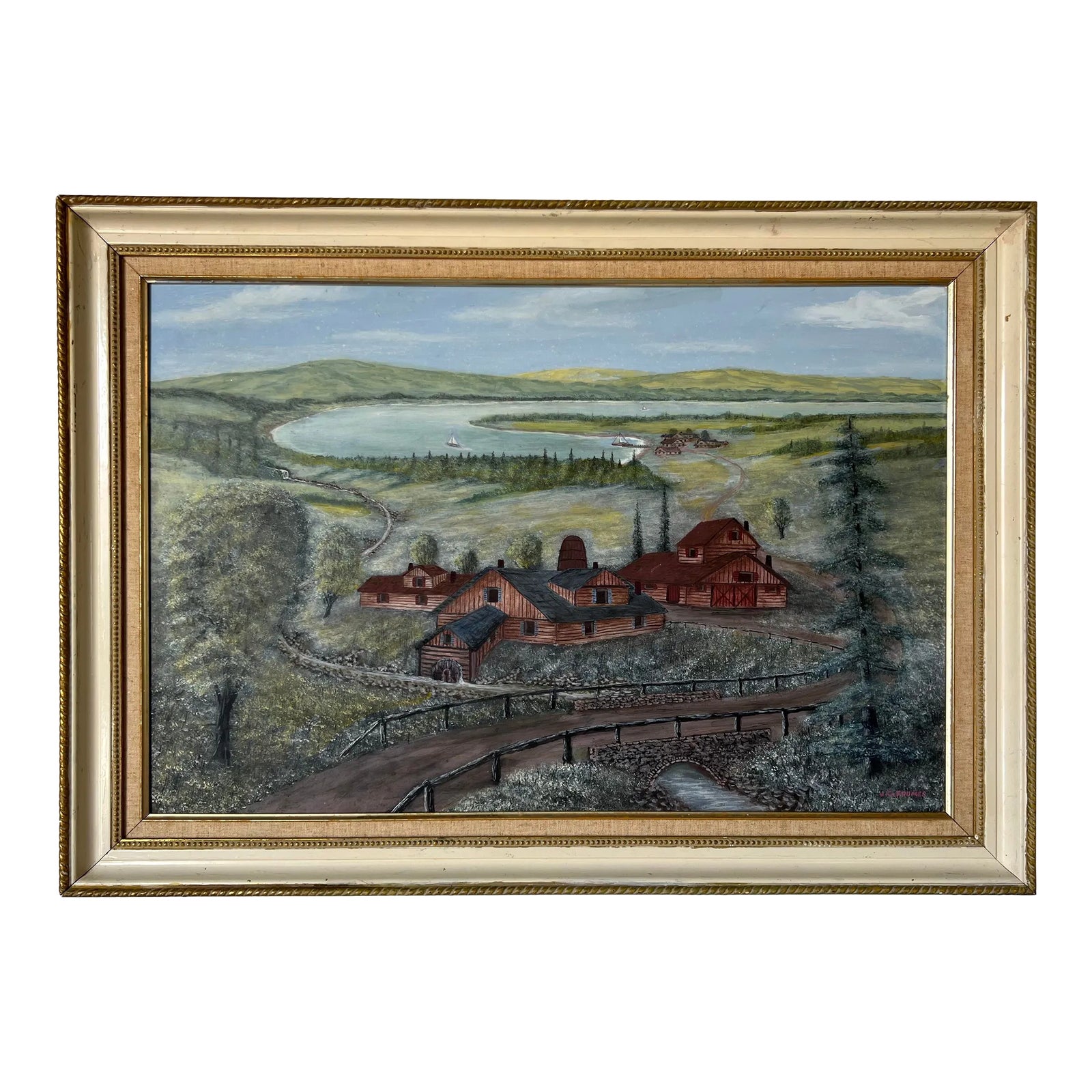 Joseph Charles Frumes Homestead Landscape Oil Painting , Framed