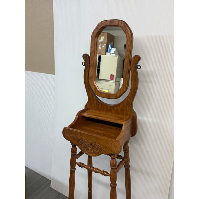 Brown Pulaski Furniture Vintage Oak Shaving Stand For Sale - Image 8 of 12