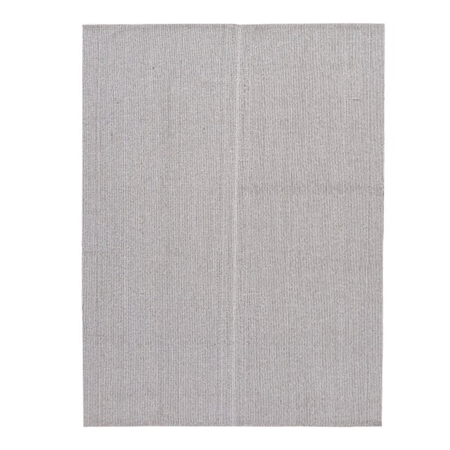 Ivory and Gray Contemporary Flatweave Wool Rug 7 X 9 For Sale