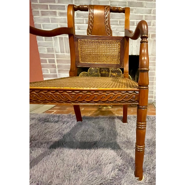 Vintage Regency Style Carved Mahogany Armchair With Mint Condition Cane For Sale - Image 10 of 18