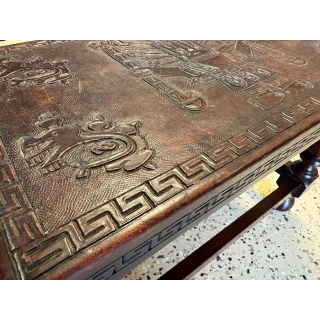 Brown Antique Tooled Leather Top Stools / Tables For Sale - Image 8 of 17