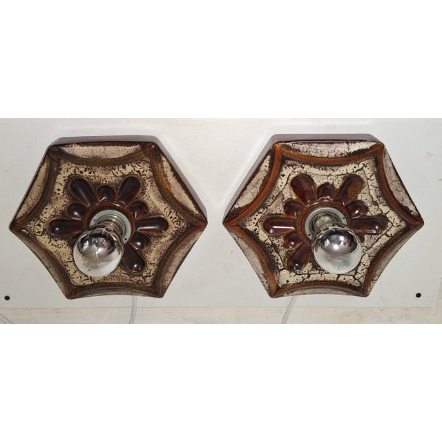 Beige Vintage Wall Lamps in Brown-Beige Ceramic by Pan, 1970s, Set of 2 For Sale - Image 8 of 10
