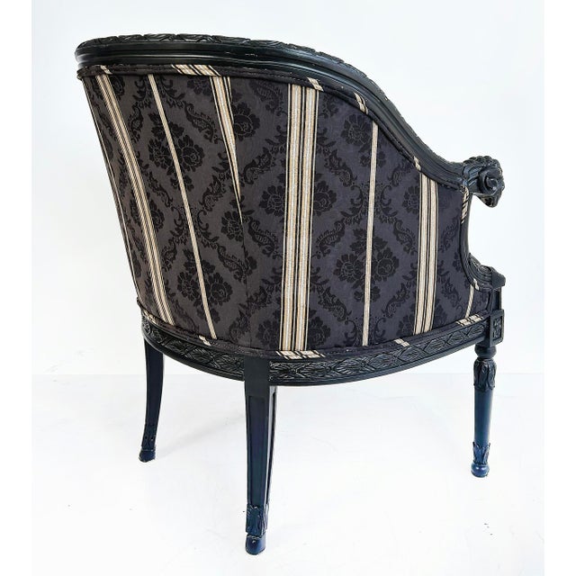 Vintage Ebonized Carved Ram's Head Bergère Chairs, Pair For Sale In Miami - Image 6 of 16