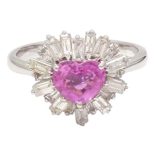 Natural 1.24cts pink sapphire heart 1.10cts diamond ring gold For Sale