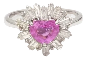 Natural 1.24cts pink sapphire heart 1.10cts diamond ring gold
