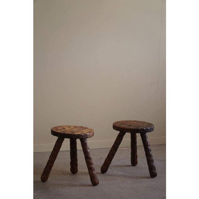 Set of Mid-Century Modern Swedish Wabi Sabi Carved Stools in Pine, 1960s For Sale - Image 10 of 16